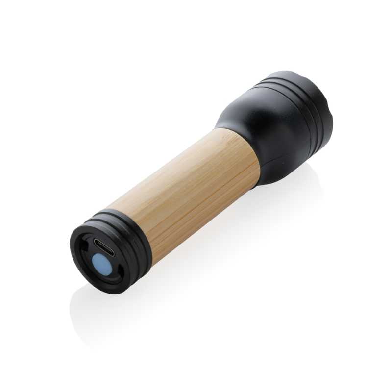 USB svietidlo Lucid 1W z RCS recykl. plastu a bambusu > čierna / hnedá