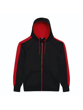 Unisex mikina (Just Hoods SPORTS POLYESTER ZOODIE) > čierna (jet) / červená (fire) > 3XL