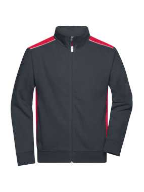 Pánska pracovná mikina(JN Mens Workwear Sweat Jacket-Level 2)>šedá (carbon) / červená>3XL