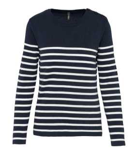 Dámsky sveter (KARIBAN LADIES' SAILOR JUMPER)>modrá (striped navy) / biela (off)>M