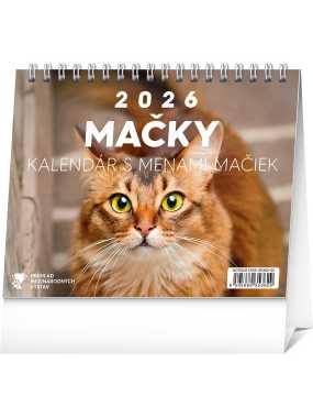 Stolový kalendár (Mačky – s menami mačiek 2026) - 23,1 x 14,5 x 1 cm