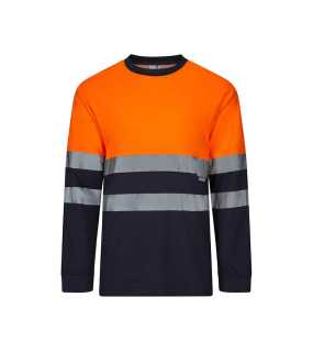 Pánske tričko(VELILLA HV TWO-TONE LS COTTON T-SHIRT)>modrá(navy)/oranžová(hi-vis)>S
