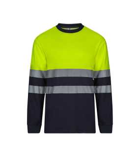 Pánske tričko(VELILLA HV TWO-TONE LONG SLEEVE COTTON T-SHIRT)>modrá(navy)/žltá(hi-vis)>2XL