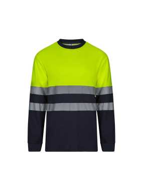 Pánske tričko(VELILLA HV TWO-TONE LONG SLEEVE COTTON T-SHIRT)>modrá(navy)/žltá(hi-vis)>3XL