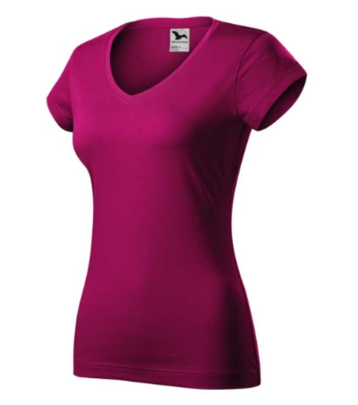 Dámske tričko (MALFINI Fit V-neck) > červená (fuchsia) > XS