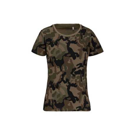 Dámske tričko (KARIBAN LADIES' SHORT-SLEEVED CAMO T-SHIRT)>zelená (olive camouflage)>3XL