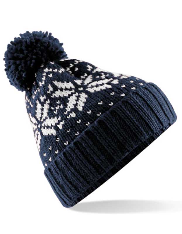 Unisex čiapka (Beechfield Fair Isle Snowstar Beanie) > modrá / biela (french navy / white)