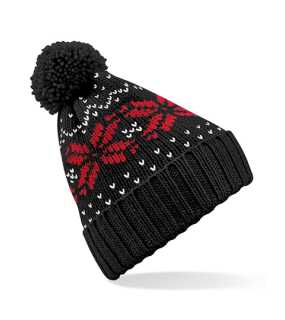 Unisex čiapka (Beechfield Fair Isle Snowstar Beanie) > čierna / červená (classic)