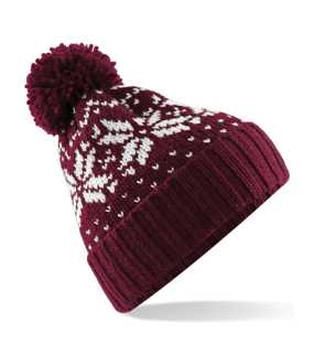 Unisex čiapka (Beechfield Fair Isle Snowstar Beanie) > červená (burgundy) / biela