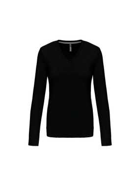 Dámske tričko ( Kariban Ladies Long Sleeve V-Neck T-Shirt ) > čierna > M
