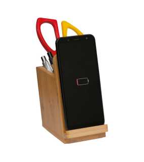 Indukčná nabíjačka z bambusu s držiakom na pero > béžová