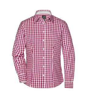 Dámska košeľa (JN Ladies' Checked Shirt) > červená (bordeaux) / biela > S