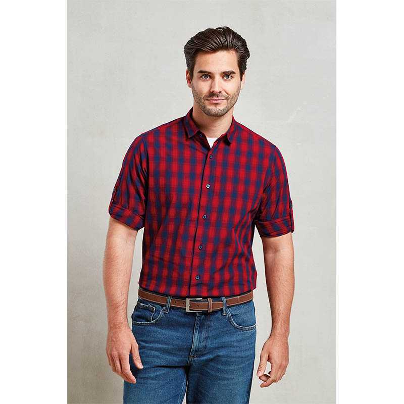 Pánska košeľa(PREMIER "MULLIGAN" CHECK-MENS COTTON ROLL SLEEVE SHIRT)>šedá(steel)/čierna>M