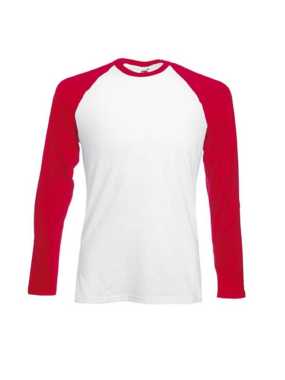 Pánske tričko (FRUIT OF THE LOOM Long Sleeve Baseball T ) > biela / červená > 2XL
