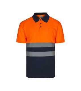 Pánska polokošeľa (VELILLA HV SS TWO-TONE POLO)>modrá (marine) / oranžová (hi-vis)>2XL