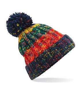 Unisex čiapka(BF Corkscrew Pom Pom Beanie)>modrá/červená/zelená(crackling campfire)