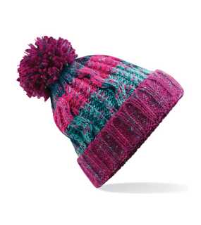 Unisex čiapka (Beechfield Corkscrew Pom Pom Beanie) > fialová (winter berries) / tyrkysová