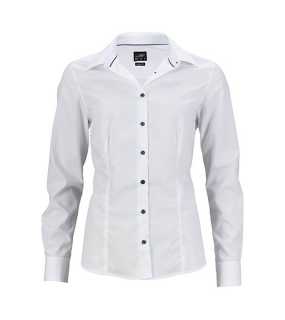 Dámska košeľa (JN Ladies Shirt Plain) > biela / biela / modrá (light) > XL