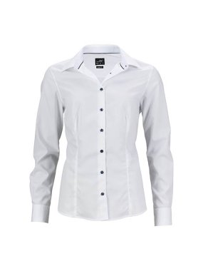 Dámska košeľa (JN Ladies Shirt Plain) > biela / biela / modrá (light) > XL