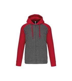 Unisex mikina(UNISEX TWO-TONE ZIPPED HOODED FLEECE JACKET)>šedá(heather)/červená(sporty)>M