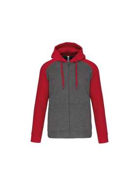 Unisex mikina(UNISEX TWO-TONE ZIPPED HOODED FLEECE JACKET)>šedá(heather)/červená(sporty)>L