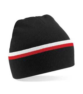 Unisex čiapka (Beechfield Teamwear Beanie) > čierna / červená (classic) / biela