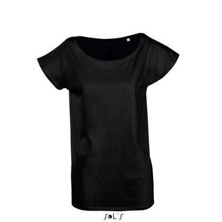 Dámske tričko (SOLS MARYLIN WOMENS SHORT SLEEVE LONG KIMONO T-SHIRT)>čierna (deep)>L