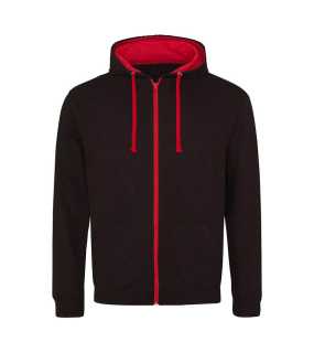 Unisex mikina (Just Hoods VARSITY ZOODIE) > čierna (jet) / červená (fire) > M
