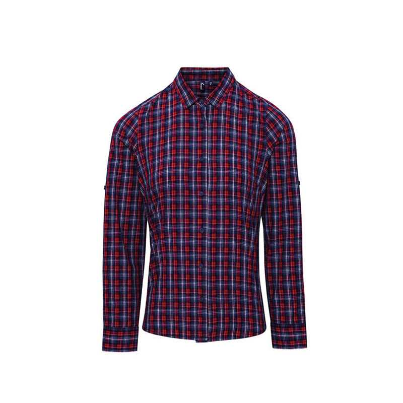 Dámska košeľa(PREMIER "SIDEHILL" CHECK - LADIES COTTON LS SHIRT)>modrá(navy)/červená>XL