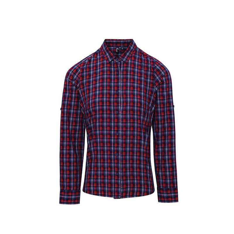 Dámska košeľa(PREMIER "SIDEHILL" CHECK - LADIES COTTON LS SHIRT)>modrá(navy)/červená>XL