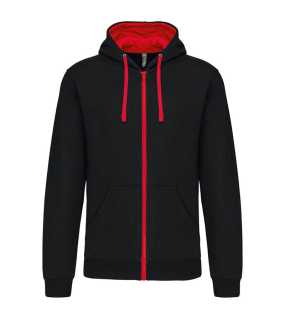 Unisex mikina (KARIBAN CONTRAST HOODED FULL ZIP SWEATSHIRT) > čierna / červená > L