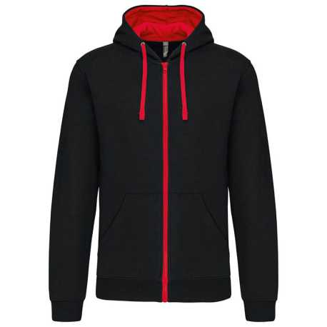 Unisex mikina (KARIBAN CONTRAST HOODED FULL ZIP SWEATSHIRT) > čierna / červená > M