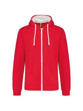 Unisex mikina (KARIBAN CONTRAST HOODED FULL ZIP SWEATSHIRT) > čerená / biela > XL