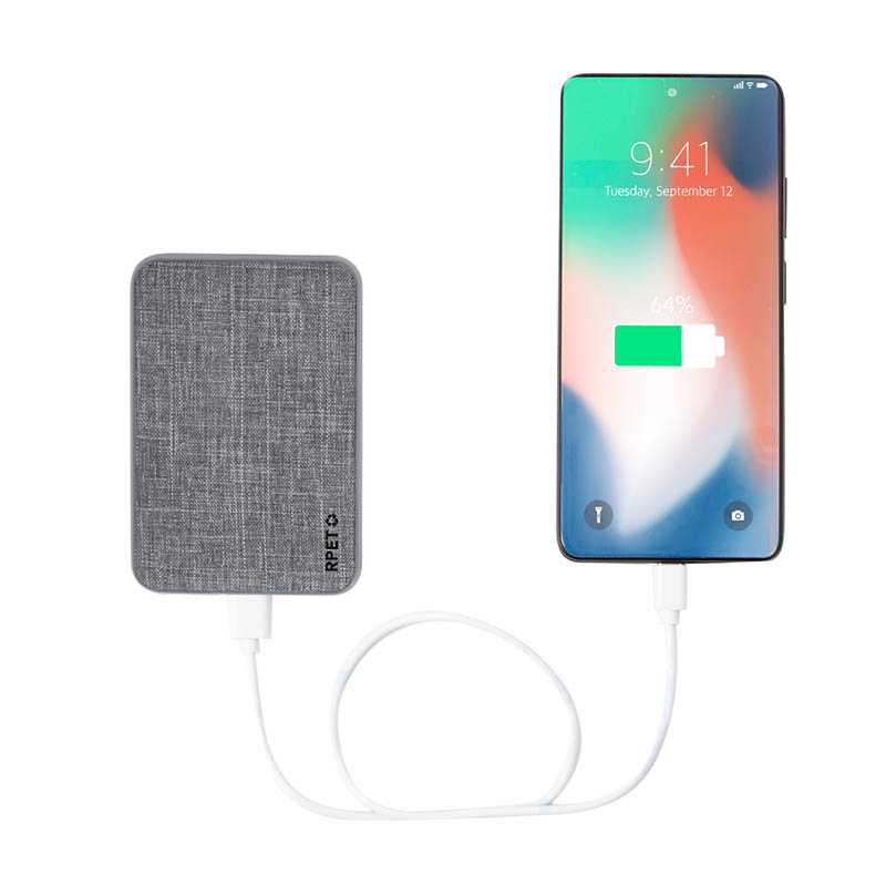RPET power banka (5 000 mAh) > šedá