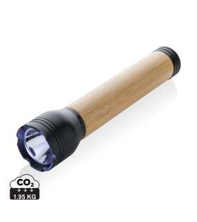 USB svietidlo Lucid 5W z RCS recykl. plastu a bambusu > čierna / hnedá