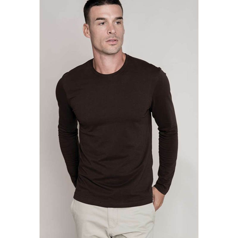 Pánske tričko ( Kariban Mens Long Sleeve Round Neck T-Shirt )>hnedá (chocolate)>S