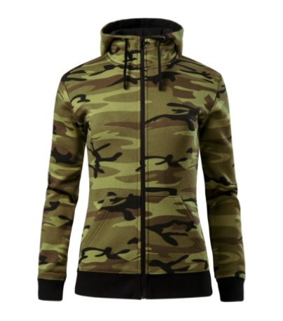 Dámska mikina (MALFINI Camo Zipper) > zelená (camouflage) > XS