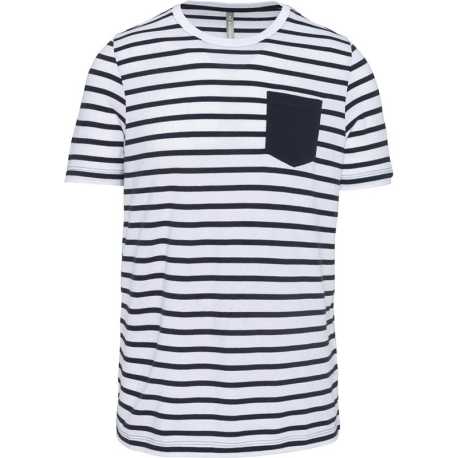 Pánske tričko(Kariban STRIPED SHORT SLEEVE T-SHIRT)>biela(striped)/modrá(navy)>3XL