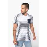 Pánske tričko(Kariban STRIPED SHORT SLEEVE T-SHIRT WITH POCKET)>biela(striped)/červená>M