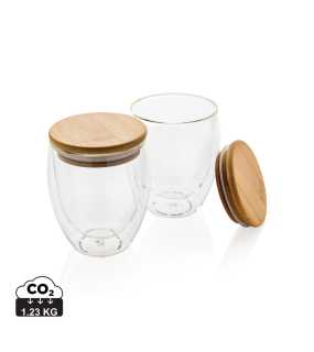 Poháre s bambusovým viečkom 2ks 250ml > transparentná
