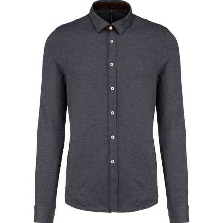 Pánska košeľa (Kariban"LONG SLEEVE JACQUARD KNIT SHIRT") > šedá (jacquard dark) > L