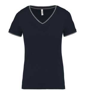 Dámske tričko(Kariban"LADIES' PIQUÉ KNIT V-NEK T-SHIRT")>modrá(navy)/šedá(light)/biela>M