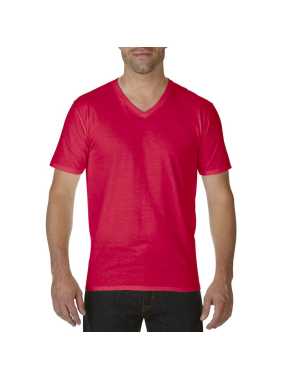 Pánske tričko  (GILDAN PREMIUM COTTON ADULT V-NECK T-SHIRT) > červená > L