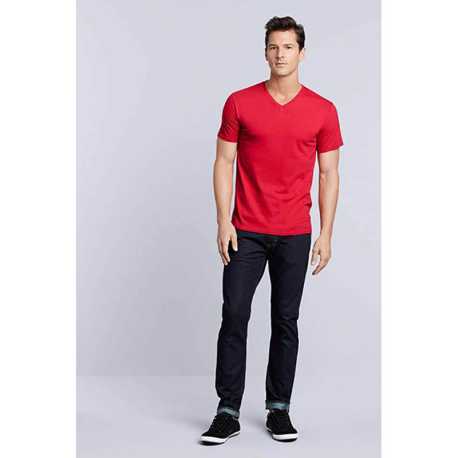Pánske tričko  (GILDAN PREMIUM COTTON ADULT V-NECK T-SHIRT) > červená > S