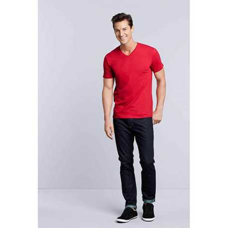 Pánske tričko  (GILDAN PREMIUM COTTON ADULT V-NECK T-SHIRT) > červená > S