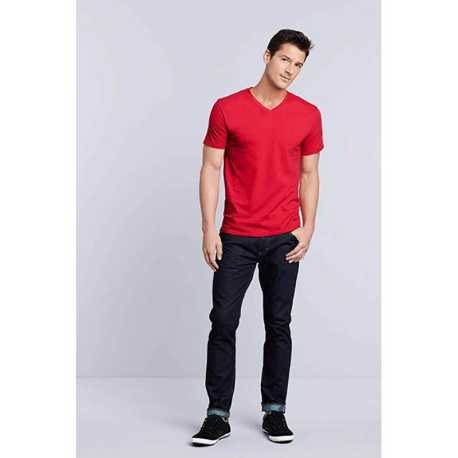 Pánske tričko  (GILDAN PREMIUM COTTON ADULT V-NECK T-SHIRT) > červená > S