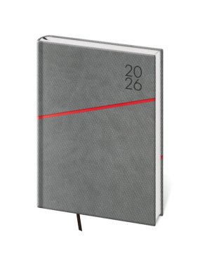 Diár (Grife 2026) - 14,5 x 20,5 cm > šedá / červená > týždenný A5