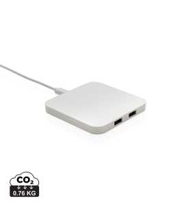 Bezdrôtová nabíjačka 10W s USB výstupmi z RCS recykl. plastu > biela