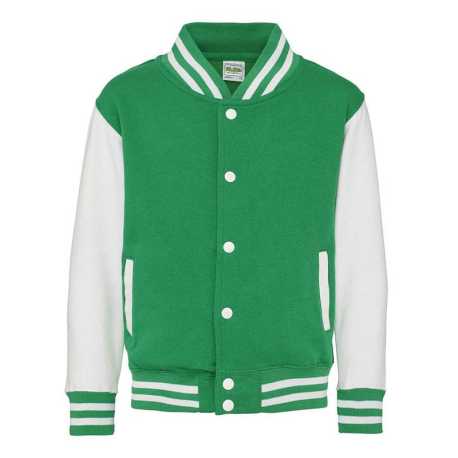 Detská bunda (Just Hoods KIDS VARSITY JACKET) > zelená (kelly) / biela (arctic) > 5/6
