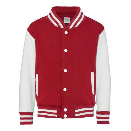 Detská bunda (Just Hoods KIDS VARSITY JACKET) > červená (fire) / biela (arctic) > 12/13